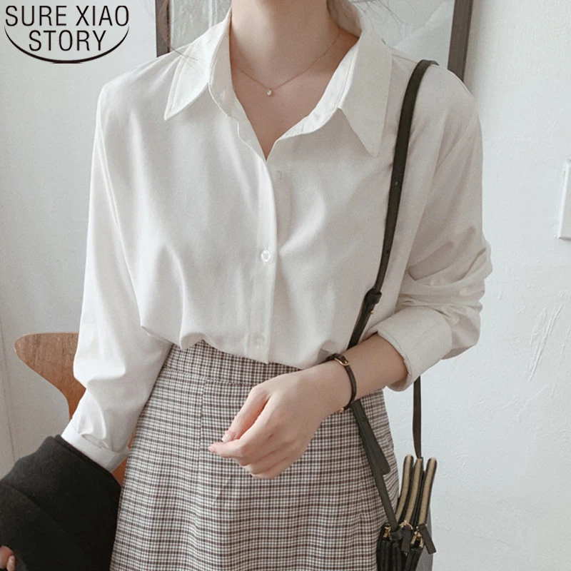 

Elegant Fashion Blouses Women Office Lady Shirt 2021 Autumn Solid Chiffon Shirts Loose Tops Casual Long Sleeve Lapel Shirt 11362