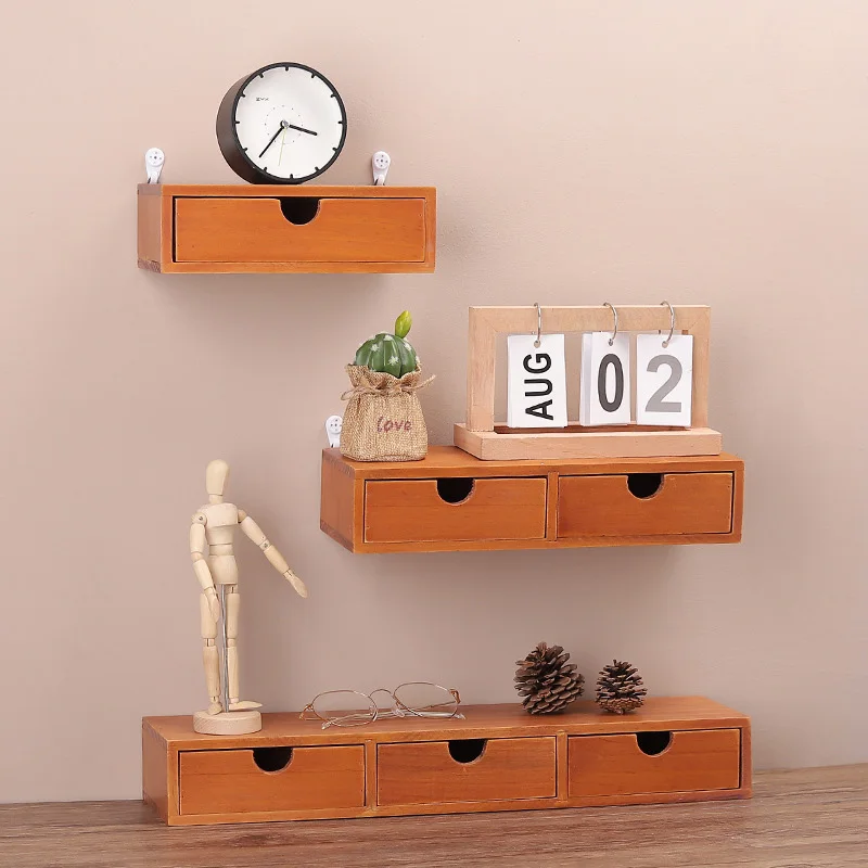 

Nostalgic Wood Basket Finishing Wall Hanging Drawer Home Decoration Kitchen Storage Rack Bathroom Holder Storage Box Ornament