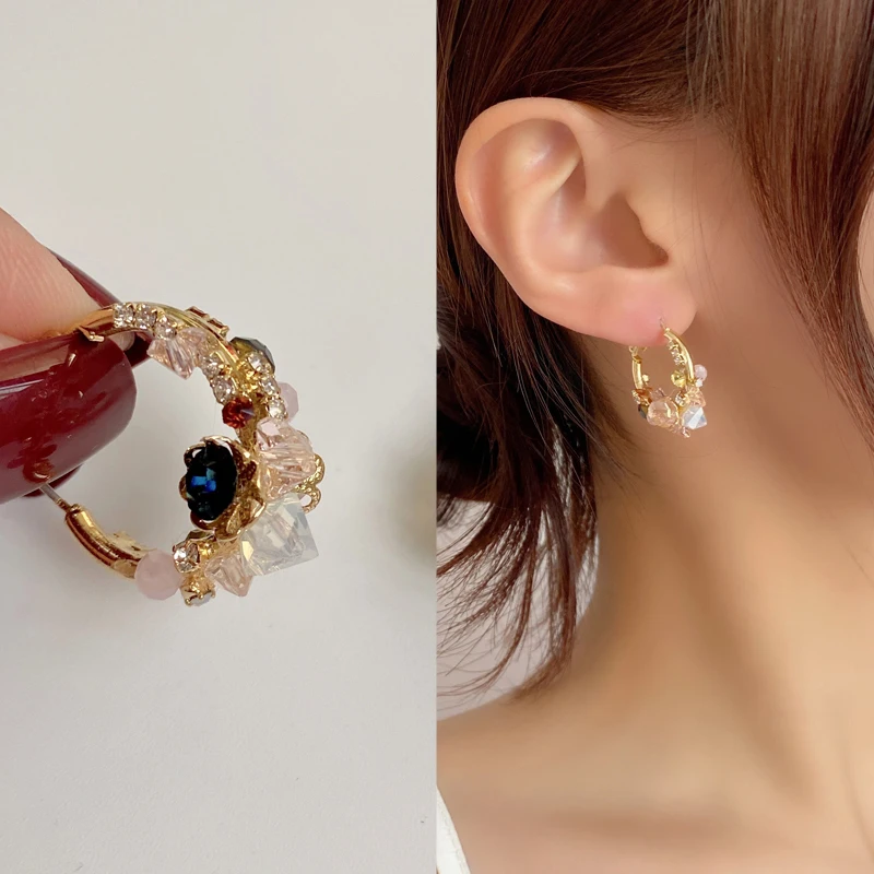 

Delicate Jewelry Crystal Glass Earrings 2021 New Trend Elegant Vintage Temperament Round Drop Earrings For Girl Lady Gifts