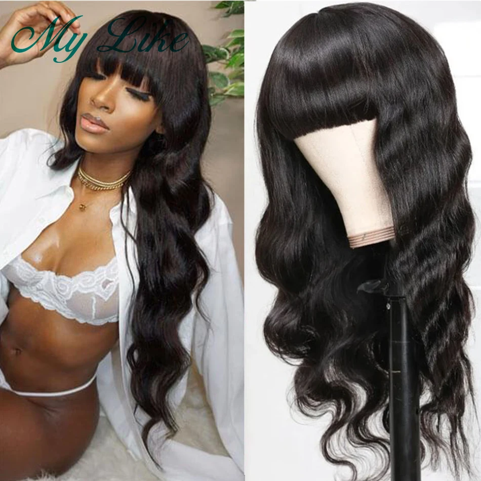 

Женские парики машинной работы с челкой, человеческие волосы, перуанские волнистые волосы, парик с бахромой, безклеевые парики из человечес...