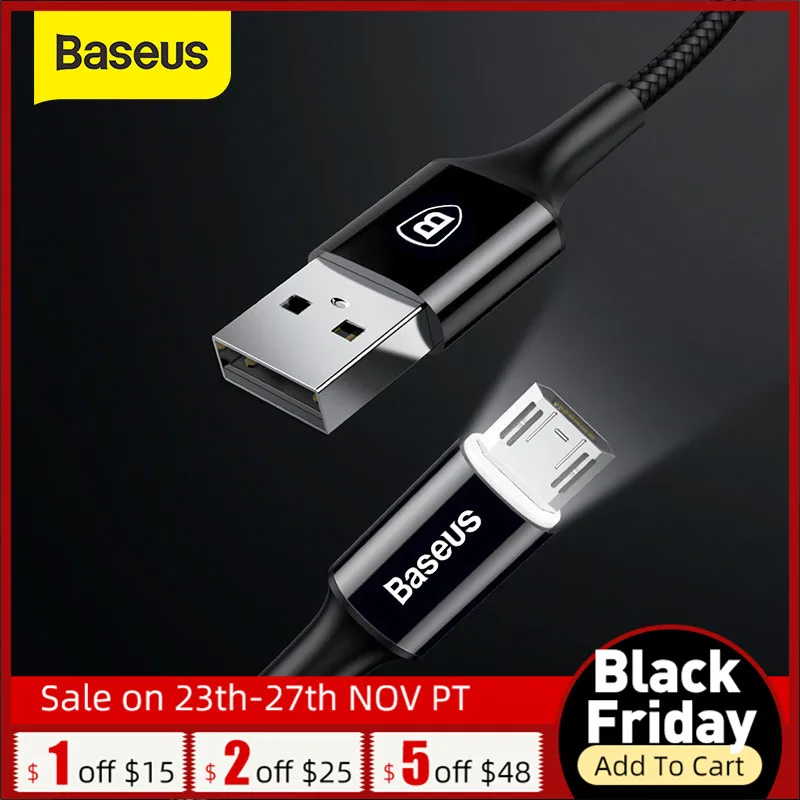 Baseus Реверсивный кабель Micro USB для Samsung S7 LED освещение зарядный Xiaomi Redmi 4X Note 4