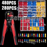 280480pcs assorted insulated spade butt ring fork ring lugs rolled cable terminals electrical crimp connector wire stripper