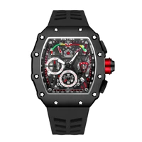 casual men fashion sport black watch chronograph function stopwatch rubber strap auto date male luxury wristwatch clock