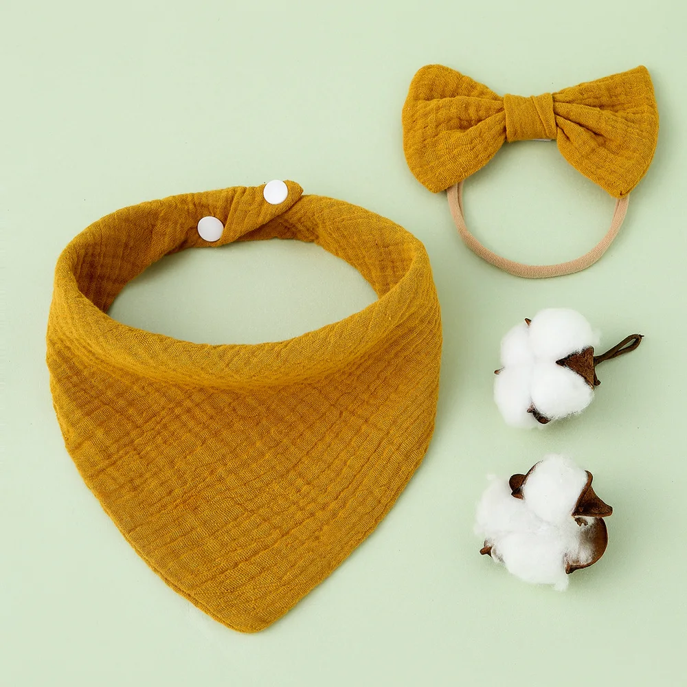 

2pcs/set Muslin Baby Bibs with Elastic Headband Best Gift for Newborn Infant Toddler Cotton Saliva Towel