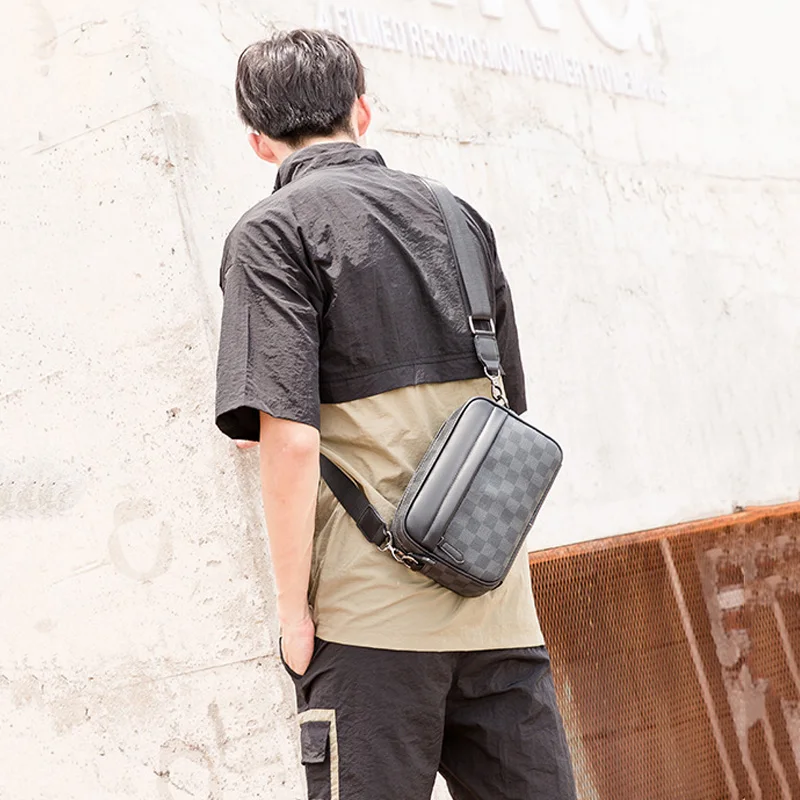 

Classic Plaid Design Men's Crossbody Bags High Quality Leather Business Shoulder Messenger Bag Male 2021 Luxury Handbags Purses