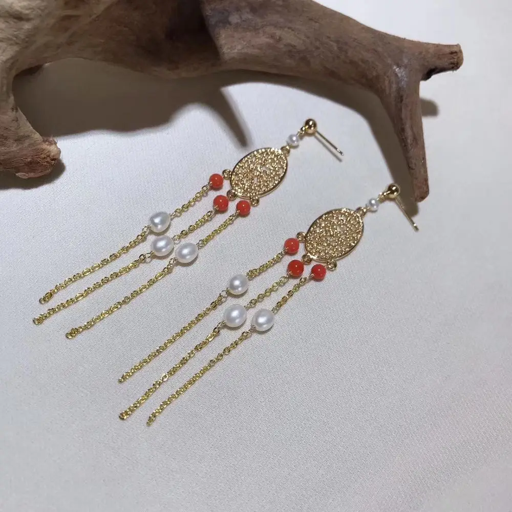 Серьги-Подвески ручной работы с пресноводным жемчугом украшения для свадьбы