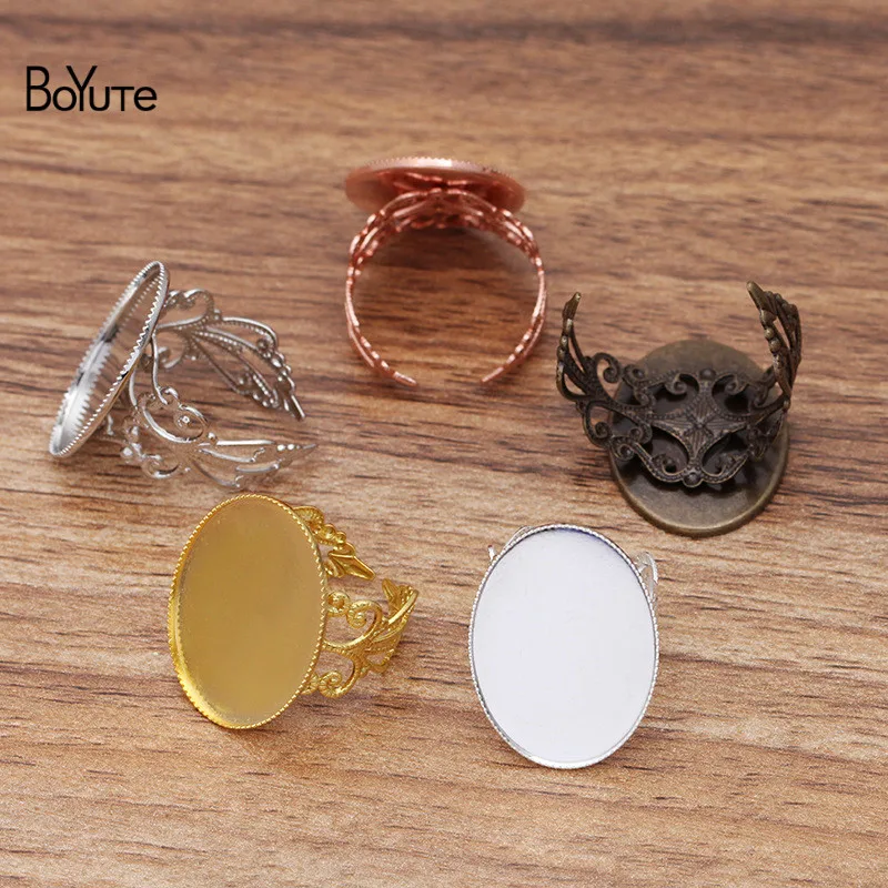 

BoYuTe (200 Pieces/Lot) Metal Brass Adjustable Ring Base with 13*18MM 18*25MM Oval Cabochon Tray Diy Handmade Jewelry Materials