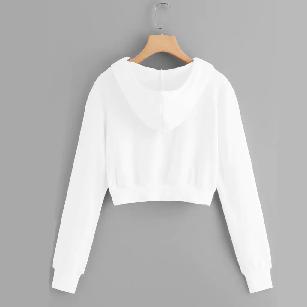 JAYCOSIN Women Sweetshirts Casual Solid Long Sleeve Zipper Pocket Shirt Hooded Sweatshirt Long Sleeve Tops Moletom Feminino