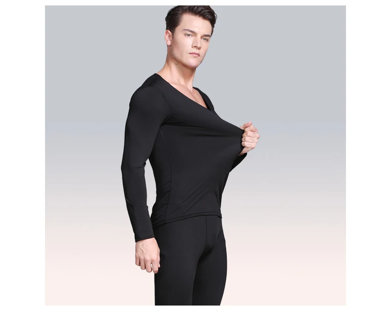 4XLPlus Size Seamless Thermal Underwear For Men Thin Fleece Thermo Clothes V-Neck Slim Warm Second Skin Male Winter Long Johns