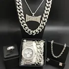 Роскошные мужские часы Майами с кристаллами в стиле хип-хоп, мужские часы, браслеты, кольца и серьги, комбинированные ювелирные изделия в стиле хип-хоп для мужчин