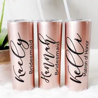 20oz Customized Skinny Tumbler with Straw Personalized  Stainless Steel Water Bottle With Name Bridesmaid Gift Wedding Decor