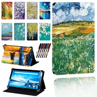 for lenovo smart tab p10 10 1p10 lte 10 1 tablet case oil painting print leather adjustable four sticky hooks case cover
