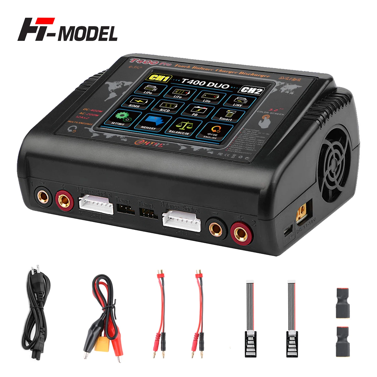 Зарядное устройство HTRC T400 Pro Lipo AC 200 Вт DC 400 12Ax2 RC игрушечное балансирующее зарядное