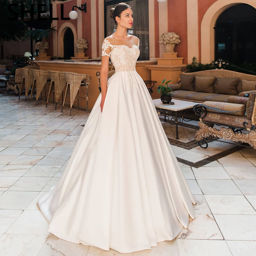 bridal dresses Bohemian Wedding Dress V-Neck Cap Sleeve A Line Boho Simple Bridal Gowns Vestido De Noiva Elegant Bride Dresses modest wedding dresses