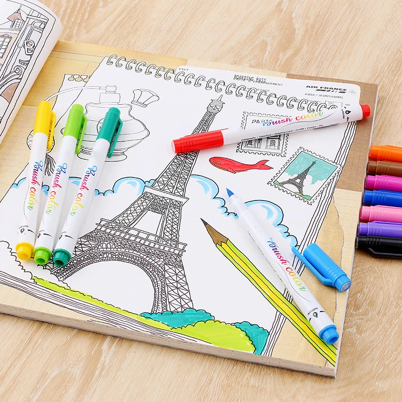 12 ярких цветов каллиграфический набор мягких ручек кистей фломастеры для