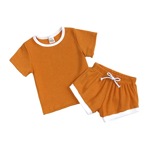 

2021 Summer baby clothes set solid color short sleeve top and pant 2pcs suit toddler boys girls outfits