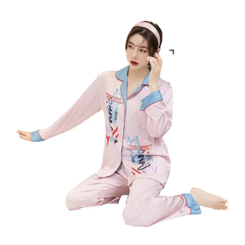 

Women's New Pajamas Ice Silk Long Sleeve Retro Fashion Casual Thin Section Two-Piece Suit