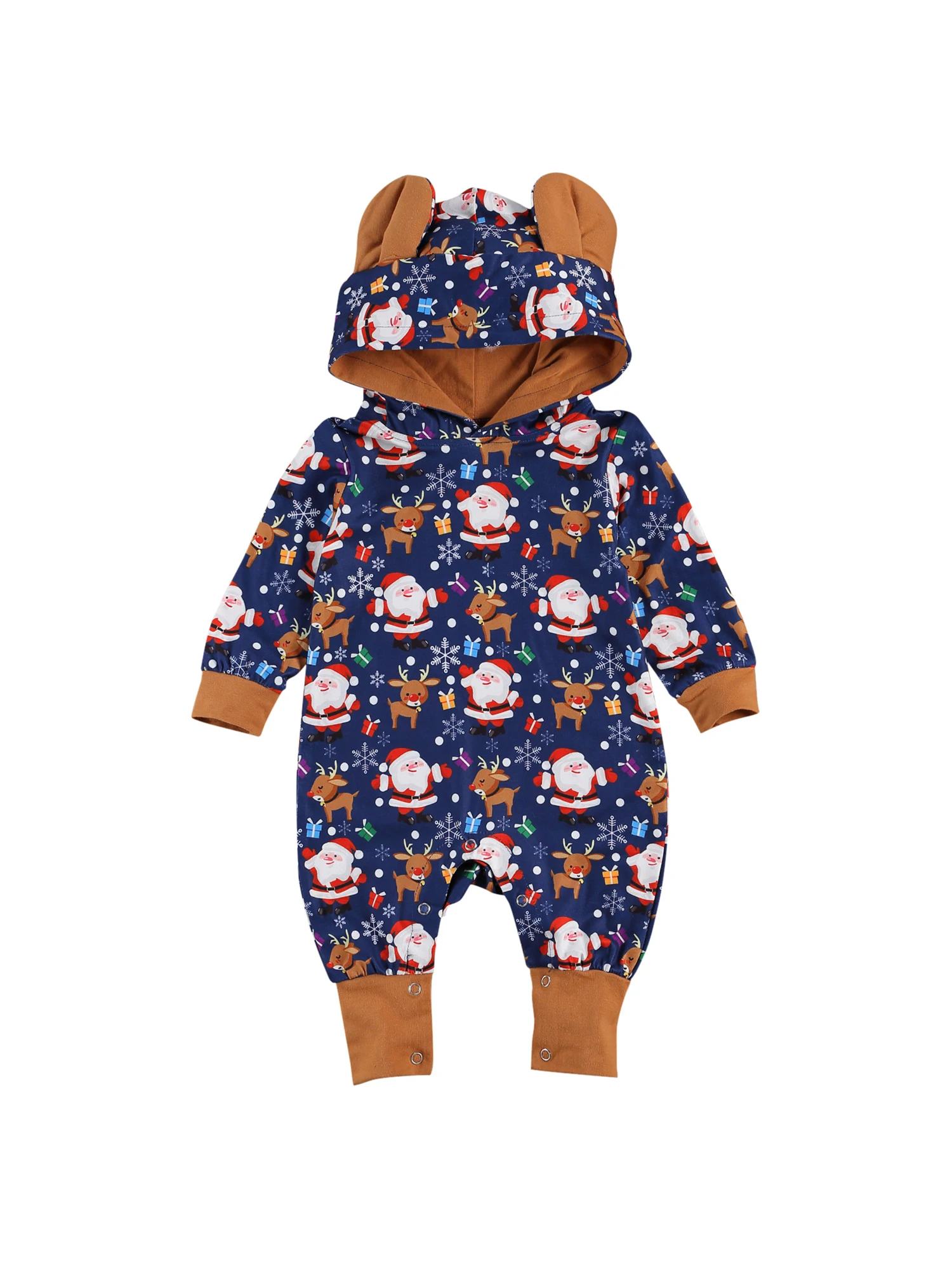 

Children's Romper Baby's Big Ears Christmas Reindeer Printed One Piece Garment Long Sleeve Hoodie for Infants