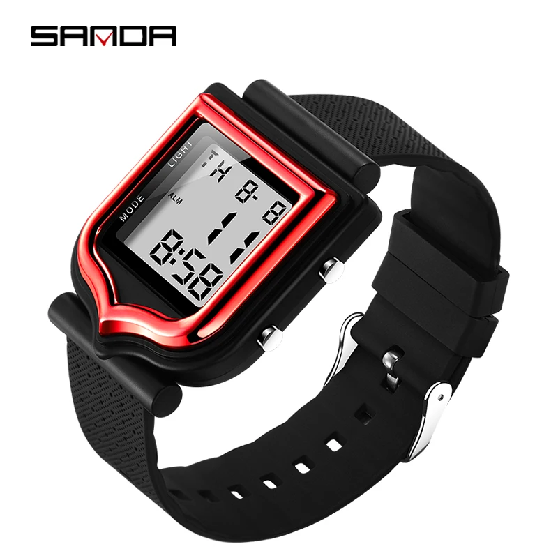 black red SANDA, спортивные часы, мужские электронные часы, многофункциональные часы, мужские электронные часы, мужские светодиодный электронные часы - Цвет: black red