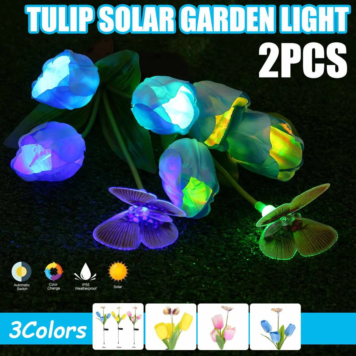 

2pcs LED Solar Simulation Rose Flower Light Solar Power Waterproof Landscape Lamp Outdoor Lawn Lamp Decorative Night Lights