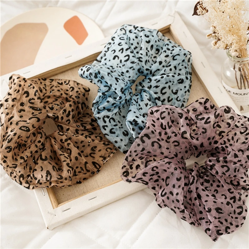 Oversized Leopard Organza Scrunchie Girls Elastic Thin Hair Ties Rope Accessories Print Ponytail Holder Ring Headwear |