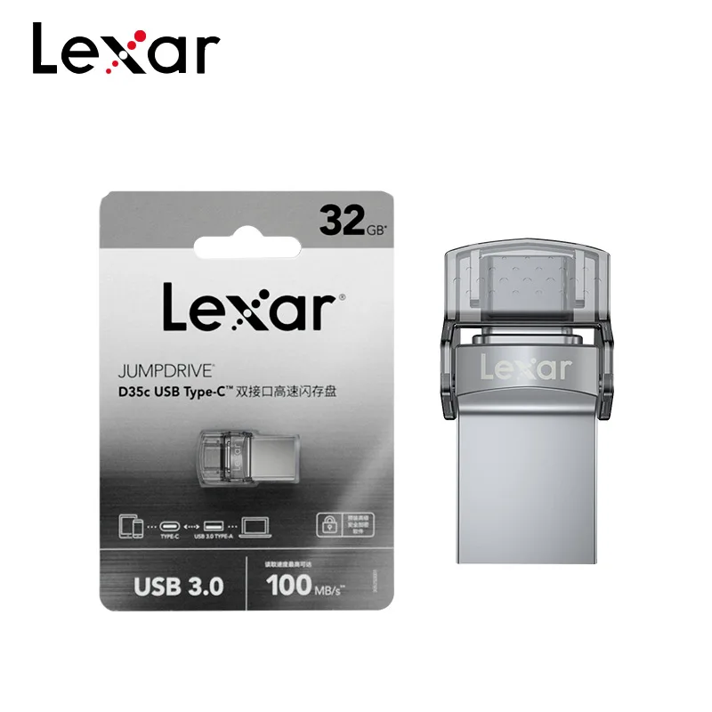 Оригинальный USB накопитель Lexar Jumpdrive с двумя слотами Type A карта памяти 64 ГБ 32