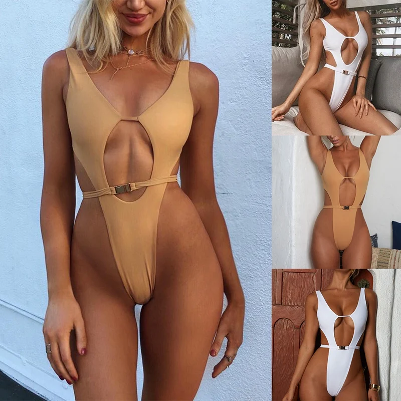 

Women's Fashion Sexy Solid Color Briefs with Waist One-Piece Swimsuit
