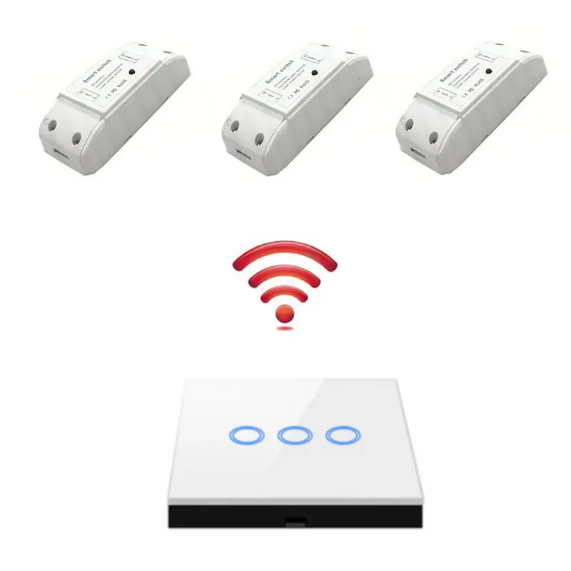 set white 3 Беспроводной смарт-переключатель RF433 Универсальный сенсорный пульт дистанционного управления 2 комплекта стеклянная панель передатчик управления Лер и релейный приемник 220 В - Цвет: set white 3