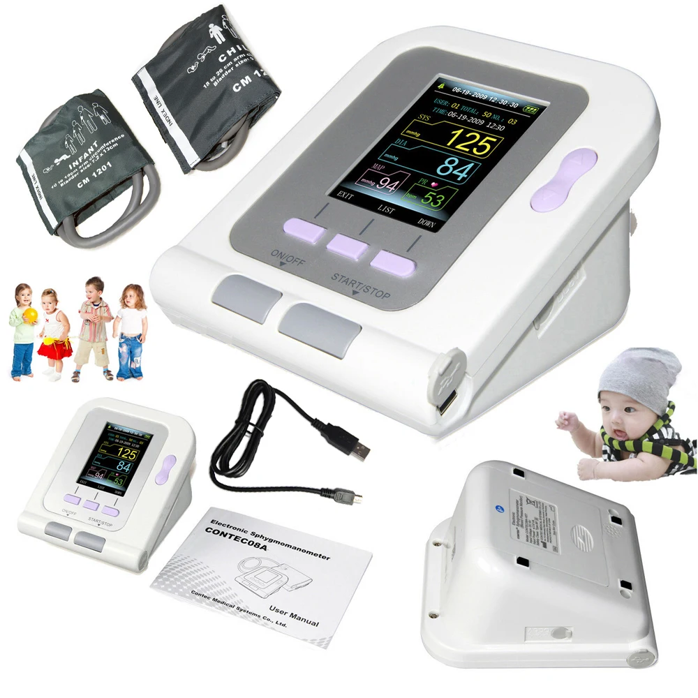 

08A LCD Digital Blood Pressure Monitor Upper Arm Electronic Sphygmomanoter Heart Rate Pulse BP Meter Infant Child 2 Cuffs