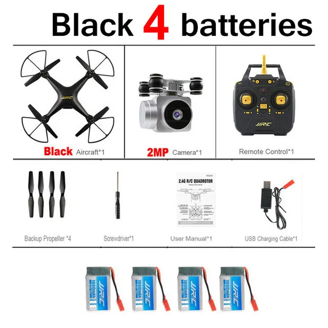 black 4B JJRC H68 720P Wifi FPV RC Дрон с камерой Квадрокоптер высота Дрон держать Безголовый режим вертолет Профессиональный Квадрокоптер - Цвет: black 4B