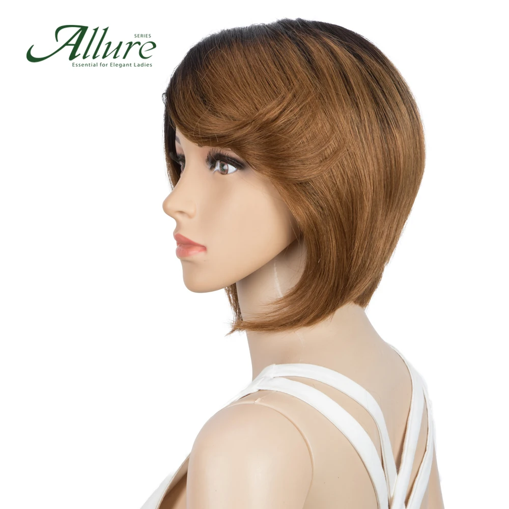 Прямой парик Боб с челкой для черных женщин цвет Омбре бразильские человеческие