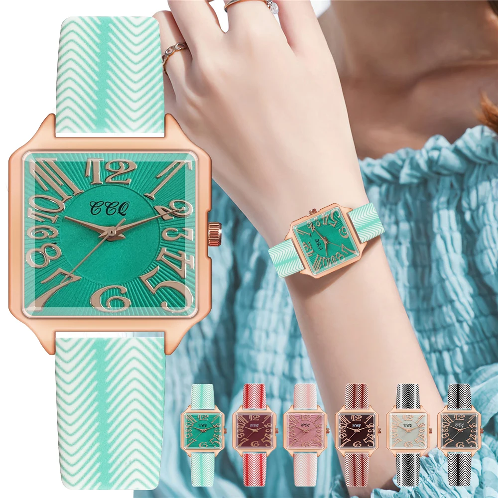 

Women Square Arabic Numbers Watches Ladies Rose Gold Leather Strap Watches Female Quartz Clock Reloj Mujer Zegarek Damski