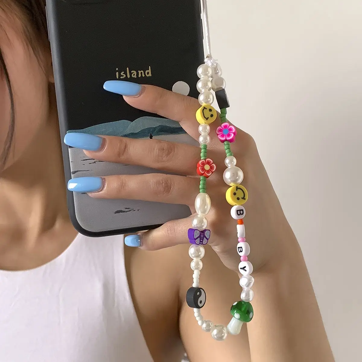

Ins Trendy Colorful Acrylic Bead Mobile Phone Chain Universal Multi Color Cellphone Strap Anti-lost Lanyard Phone Charm Hang