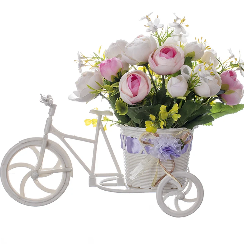 

Retro Style Artificial Flower Decor Plant with Nostalgic Bicycle Stand