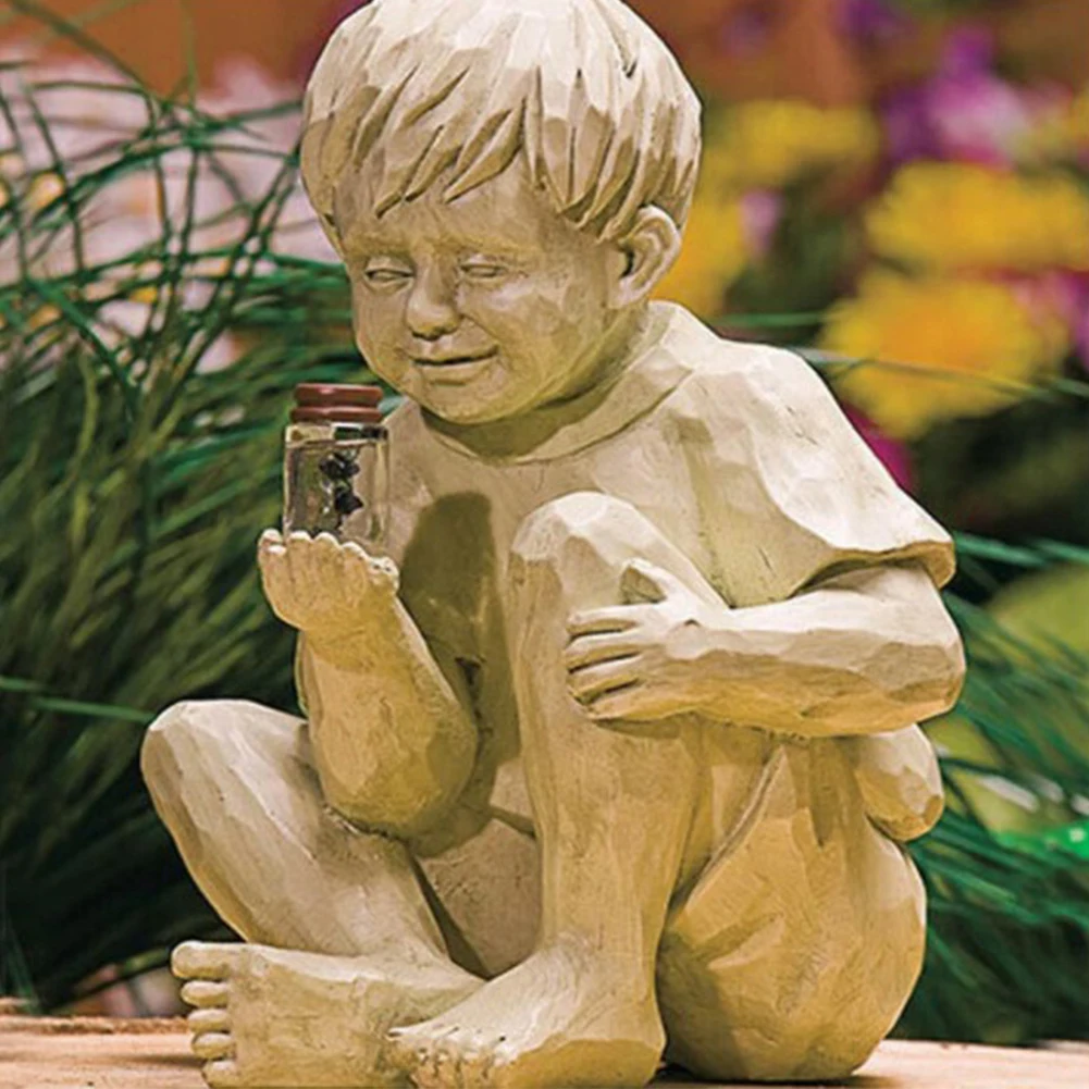 

Boy Girl Firefly Jar Flowerbed Ornament Gift Lawn Landscape Garden Statue Children Solar Lighted Cute Resin Craft Sculpture Home