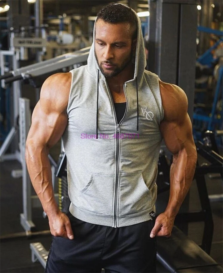 Мужская майка с капюшоном без рукавов на молнии|Беговые жилеты| |