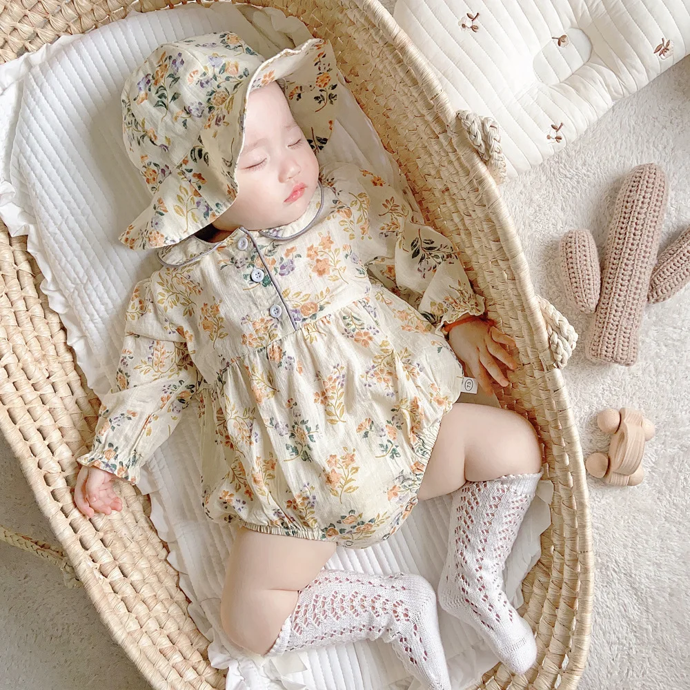 

WLG Girls Romper Baby Clothes Spring Fall Floral Printed Long Sleeve Rompers with Hat Toddler Girl Cute Clothes
