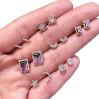 7 pairsset crystal stud earrings sets for women fashion geometry moon stars female alloy combination puncture ear stud