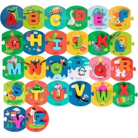26pcs alphabet math toys wooden animal puzzles cards early education math toys for children preshcool montessori learning gift