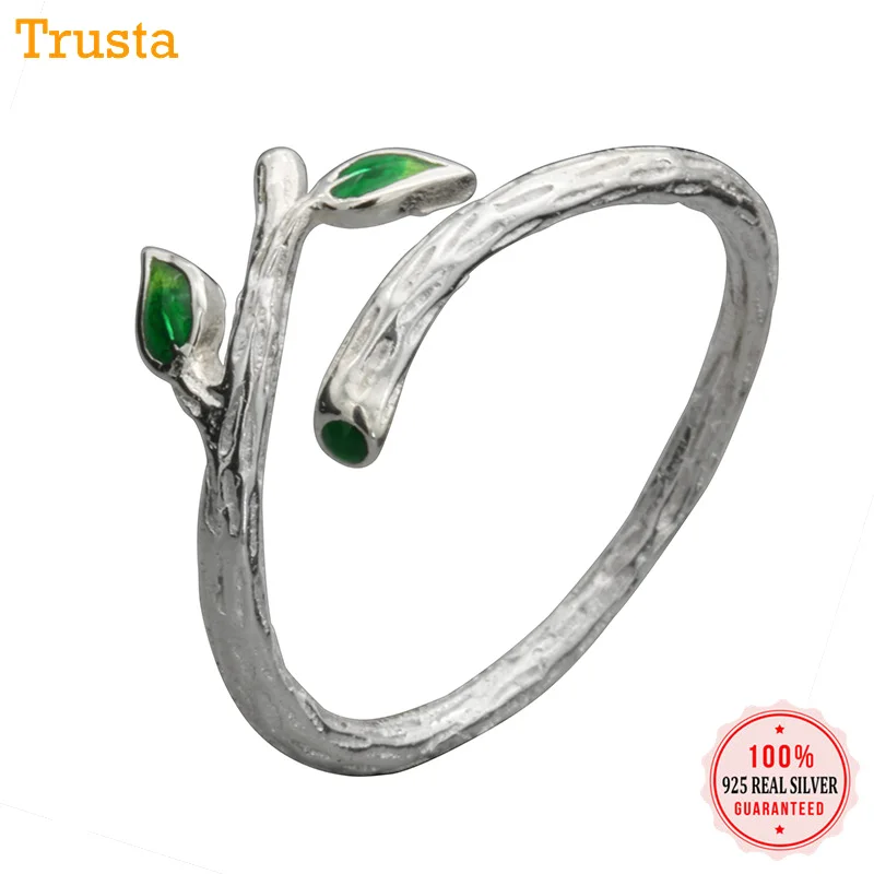 Trusta,, 925 пробы, настоящее серебряное кольцо в форме листьев дерева, Открытое кольцо, подарок для женщины, девушки, модное кольцо на палец, ювелирное изделие, DS582