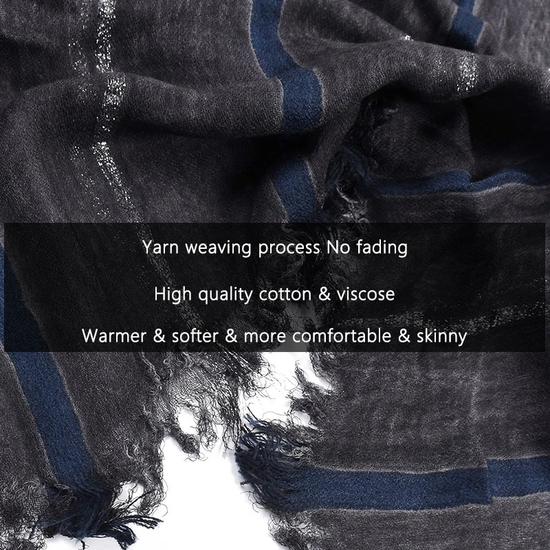 Мужской длинный шарф в полоску из хлопка и льна 190 см х 95 см| |