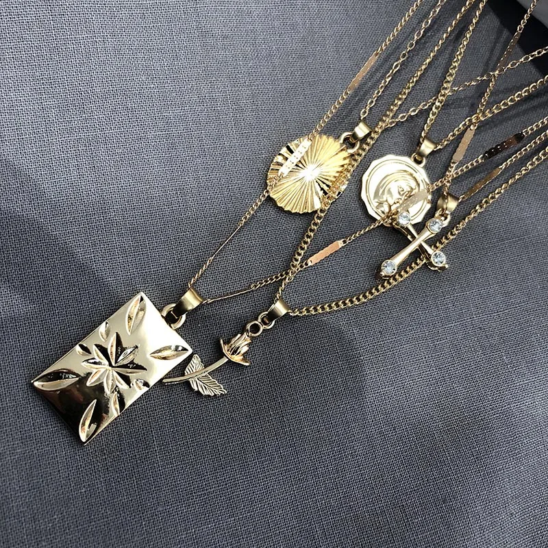 Multilayer Pendant Choker Necklace Carve Portrait Coin Long Chain Women Jewelry Gifts TOA | Украшения и аксессуары