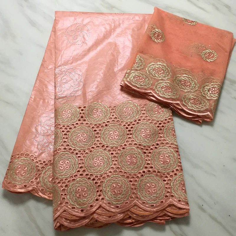

Stones Golden circles pattern with mysterious symbols in 5 yards Bazin Riche and 2 yards net lace PB59 African WAX lace Fabric