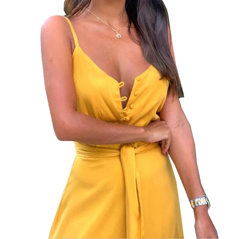 Женское летнее платье в стиле бохо без рукавов на бретельках с v образным вырезом