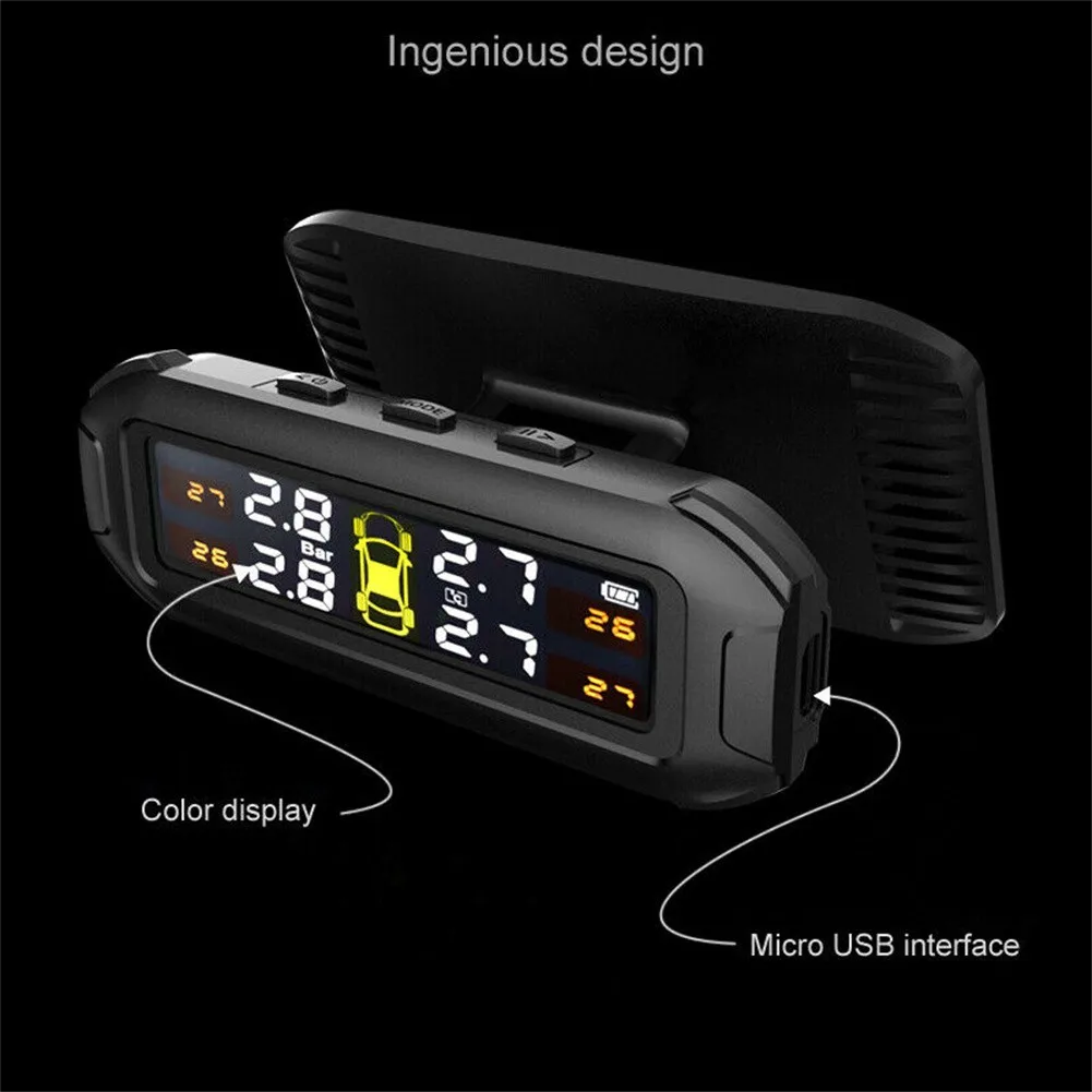 

1pc Tire Pressure Monitor Wireless Solar TPMS LCD Car Tire Pressure Monitoring System 4 External Sensors Car Equippments