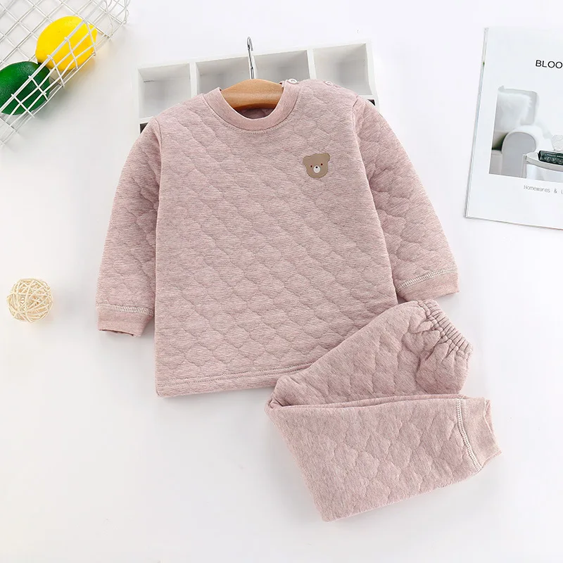 New children's three-layer warm underwear in autumn and winter 2019 boys' girls' pure cotton thickened set | Детская одежда
