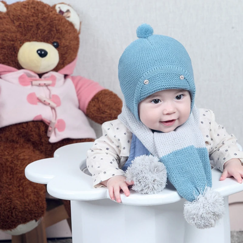 Трикотажная шерстяная детская флуоресцентная шапочка с помпоном теплая мягкая