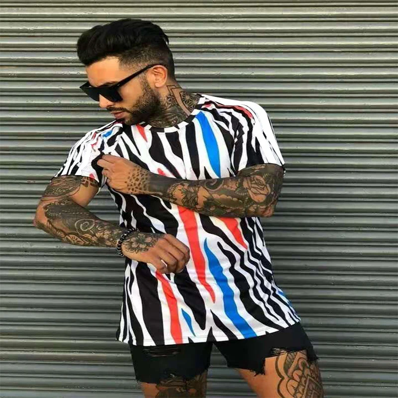 

2021 Summer European And American New Men's 3D Tide Print Pattern Comfortable Slim Round Neck Short Sleeves