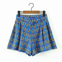 summer women beach style elastic high waist zipper shorts 2020 fashion holiday style wild bird print blue short pants femme