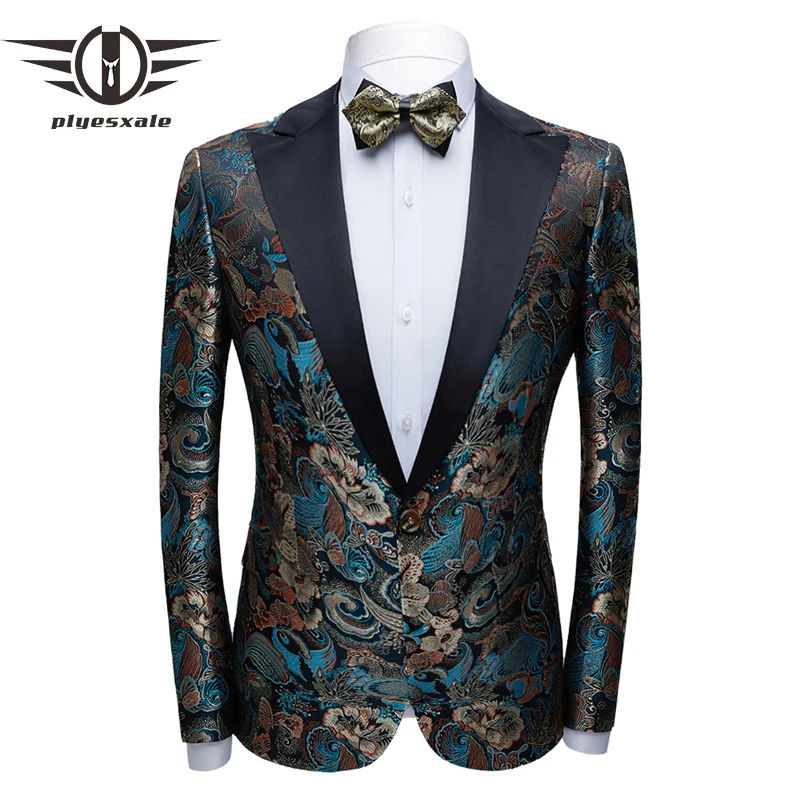 

Plyesxale Floral Jacquard Blazer For Men 2020 New Spring Autumn Mens Party Blazer Jacket Luxury Stage Prom Men's Blazers Q828